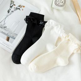 Women Socks Vintage Hosiery Sweet Retro Middle Tube Cute Cotton Lolita Short Sock Ruffle Side