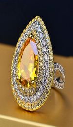 Luxury Female Big Yellow Water Drop Ring Fashion 925 Silver Diamond Wedding Rings For Women Promise Engagement Ring93416596732007