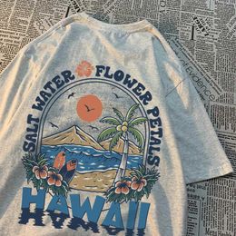 Men's T-Shirts Salt Water Flower Petals Hawaii Tshirts Men Women Casual Sweat T Shirts Cotton Clothes Hip Hop Oversize Tops Couple H240506
