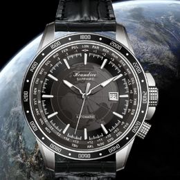 Wristwatches 43MM Men Luxury Automatic Movement Watch Sapphire Multi Time Zone Dial Luminous 21 Zuan Mechanical Calendar