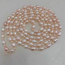 Chains Natural Design Long 4-9mm Pink Rice Freshwater Pearl Necklace 160cm Sweater Chain Birthday Chirstmas Women Gift