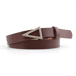 Belts Narrow Leather Belt Women Waistbands Fashion Silver Triangle Snap Buckle Ladies Wild Decoration Waist Band Silm