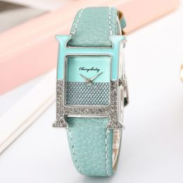 Wristwatches 2021 Women Watch Square Letter H Design Ladies Leather Quartz Luxurious Silver Rhinestone Female Casual Watches 315B