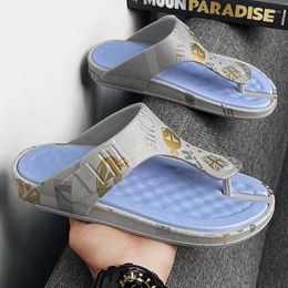 Slippers HKDQ Summer Print Flip Flops Man Fashion Grey Outdoor Beach Shoes Men Original Lightweight Soft Comfortable Men's