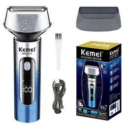 Electric Shavers Kemei Washable Wet Dry Electric Shaver For Men Face Beard Electric Razor Rechargeable Head Bald 3-Blade Shaving Machine System Y240503