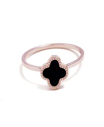 FashionFashionable simple 100banded clover ring Korean version of 18K rose goldplated black open female finger ring2871319