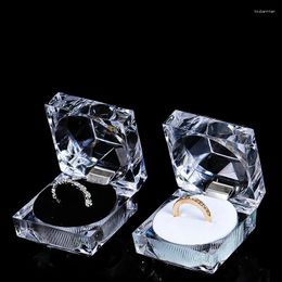 Storage Bottles 1PC Acrylic Crystal Ring Earring Display Boxes Organizer Case Clear Wedding Package Box For Jewelry Packaging