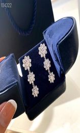 Luxury Brand Designer Copper With White Gold Three pcs Full Flower Zircon Charm Dangle Earrings For Wedding Women Jewelry5192085