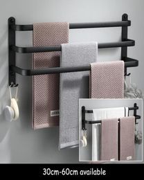 Towel Racks Bathroom Holder Set Black Rail Rack Hanger Wall Mounted Bath Bar Shelf Space Aluminium 30cm 40cm 50cm 60cm4592333