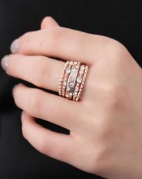 5 Pcs Charm Vintage Sparkly Rose Gold Color Crystal Rhinestone Stackable Ring Set for Women Wedding Jewelry6680423