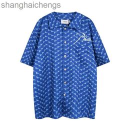 Camisas de designer de Rhuder da moda marca de moda de rua alta carta bordada com estampa completa camisa de manga curta para homens mulheres verão solto de estilo refrescante