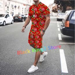 Men's Tracksuits New Northeast Big Flower Design Clothing Chinese Style Mens Short Slve Suit Two-piece Set Women Tracksuit Trend Strtwear T240505