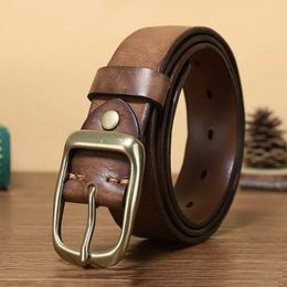 Belts 3.3CM Fashion Men High Quty Genuine Leather Belt Luxury Designer Belts Men New Copper Buckle Strap Male Jeans For Man Cowboy T240429