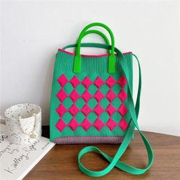 Totes 80s Fashion Vintage Crochet Plaid Medium Size Handbag Summer Ins Korean Retro Knit Square Stylish Side Sling Bag Crossbody