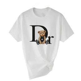 Women's T-shirt D-R Teddy Bear Print Letters Pattern Men's and Women's Fashion Casual Couple Street Trend Tops