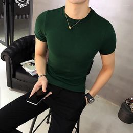 Men's T Shirts Summer High Quality Cotton T-Shirt For Men Luxury Short Sleeve Solid Slim Fit Tight Elastic Tee Pullover Fitness
