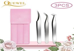 Quewel 3 Pcs Curved Straight Tweezers Volume Eyelash Extension Bright Tweezers Set Stainless Steel Lash Makeup Nail Picking Tool9709692