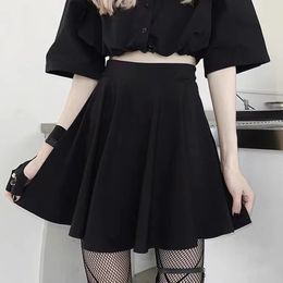 HOUZHOU Black Mini Skirt Gothic Women Fairy Grunge High Waist Loose Aline Shorts Goth Egirl Summer Harajuku Streetwear 240419