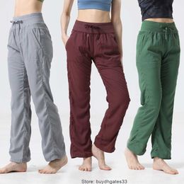 Dance Studio Lu Women's Mid Rise Pants Casual Slim Fitness Sports Yoga Horn Wide Leg Pant Designer Streetwear 2531