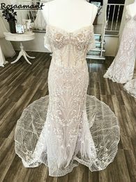 Champagne Illusion Spaghetti Straps Mermaid Wedding Dresses Sleeveless Appliques Lace Bridal Gowns Robe De Mariee