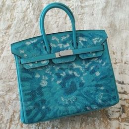 12A Top Quality Designer Luxury Handbags Niche Embroidery Series Creative Design Original Leather Pure Hand Sewn 25cm Blue Embroidery Tote Bags With Exquisite Box.