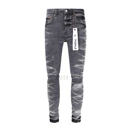 Men's Jeans Purple Brand Mens Jeans Wrinkled Grey Fashion Pants Mens Purple Jeans Streetwear Ripped Long Pantsu1o9