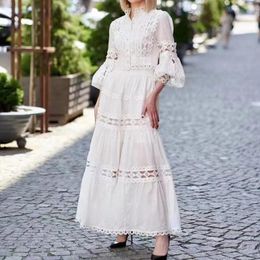 Work Dresses JAMERARY Fashion Elegant Flower Embroidery Lace Solid Two Piece Set Women Autumn Sexy Crop Tops Shirt Long Maxi Skirts Suits