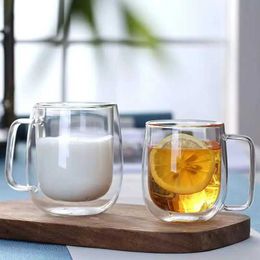 Tumblers Double walled high borosilicate glass cup with heat-resistant handle coffee milk juice beverage lovers gift H240506 S7UH