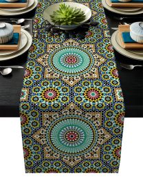 Pads Linen Burlap Table Runner Colourful Morocco Flowers Islam Arabesque Kitchen Table Runners Dinner Party Wedding Events Decor