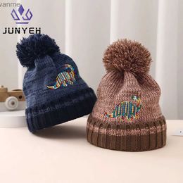 Caps Hats Childrens wool beans latest winter boys embroidered dinosaur knitted hat cartoon classic warm hat girls 2-6 years old WX