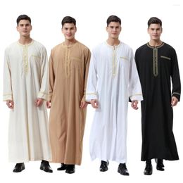 Ethnic Clothing Spot Middle Eastern Men's Printed Zipper Round Neck Robe Saudi Arabia Muslim Fashion