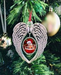Sublimation blank diy christmas ornament decorations with snow red rope transfer printing angel wings shape blank consumables 1698481