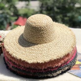 Berets Natural Lafite Straw Hat Sun Protection Big Eaves Beach DIY Edge Colourful Round Top