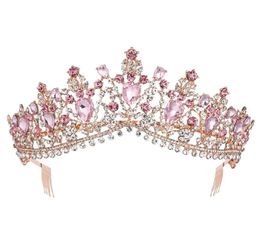 Baroque Rose Gold Pink Crystal Bridal Tiara Crown With Comb Pageant Prom Veil Headband Wedding Hair Accessories 2202269299082