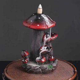 Fragrance Lamps 1pc Resin Handicraft Mushroom Desktop Ornament Waterfall Backflow Incense Burner Handmade Censer Home Office Tea House Decorate T240505