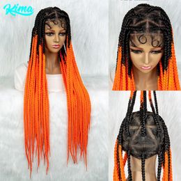 Colorful Braided Wigs for Black Women Synthetic Lace Front Big Knotless Box Braids Full Lace Cornrow Braided Wigs 240430