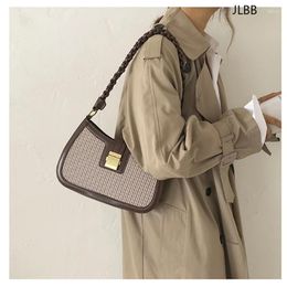 Bag Plaid Fabric Fashion Vintage Baguette Bags PU Leather Shoulder For Women 2024 Underarm Female Luxury Purse Handbag