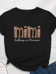 Women's T Shirts 2024 Camisetas Mujer Leopard Mimi Letter Print Women Shirt Short Sleeve O Neck Loose Tshirt Ladies Fashion Tee To