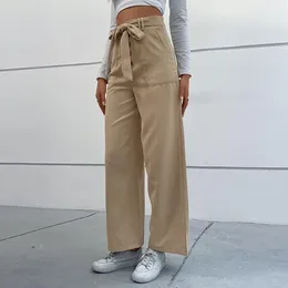 Women's Pants Wrap Bow Around The Waist Simple Casual Versatile Pure Color Straight Cylinder Trousers Elegant Outdoor Women Clothing