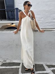 Casual Dresses Sexy Off Shoulder Sleeveless Halter Maxi Dress For Women Fashion White Loose Spring 2024 Ladies Beach Holiday Vestidos