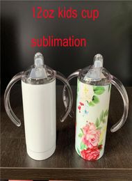 12oz sublimation sippy cups straight kids blank tumbler for children vacuum insulated milk bottles double wall stainless steel bab6467478