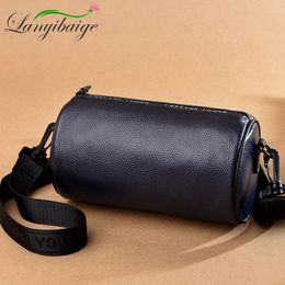 Bag Fashion Ladies Round Barrel Handbags Shoulder Women 2024 First Layer Cowhide Single Diagonal