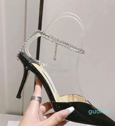 2024 Designer Sandals Pointed Toes ankle strap high heels Patent Leather Black Nude White Women Shoes