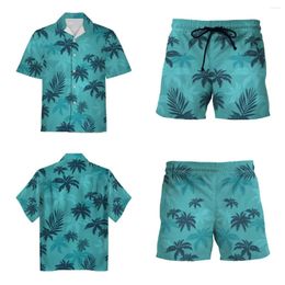 Men's Casual Shirts Summer Game-style Clothing Hawaiian Beach Short-sleeved Outfit Green Printed Top And Pants