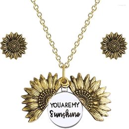 Chains Vintage Sunflower Charm Necklace You Are My Sunshine Pendant Jewellery Inspirational Gift For Women Girls