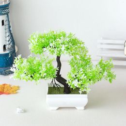 Decorative Flowers Three-fork Small Tsui Pine Simulation Plant Bonsai Decor Home Living Room Desk Bedroom Pot Decoration Valentine's Day