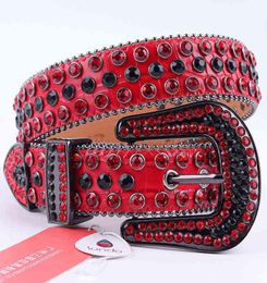 Genuine Leather Red Rhinestone Belt Luxury Designer Cowboy Belt Bling Dimond Studded Belts For Woman Man Cinturones Para Hombre AA3339977
