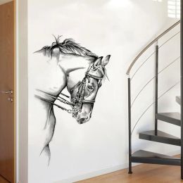 Stickers Vinyl Painted Gentle Head Down Horse Wall Decals Animals Pattern Wall Stickers Home Wall Decor Bedroom Hall Door Staircase Offic