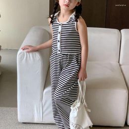 Clothing Sets 2024 Girls 2 Pcs Set Striped Vest Long Pants Spring Cotton Fashion Kids Suits 2-8 Years WW428