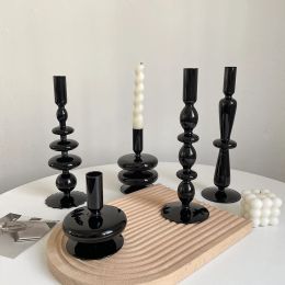 Holders EuropeanStyle Black Glass Candlestick Geometric Glass Handicraft Celebrity Art Decoration Creative Candlestick Birthday Gift